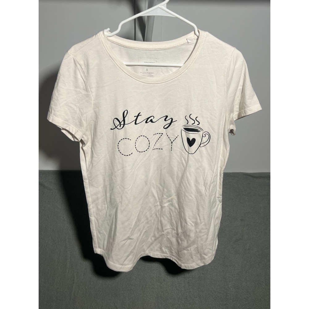 Sonoma Women's White 'Stay COZY' Coffee Cup Graphic Short Sleeve T-Shirt Size S